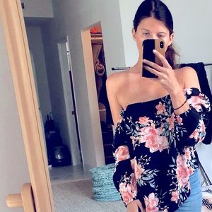 Billabong Off-Shoulder Floral Top, Small - Medium (see description)